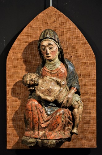 "Pietà" en bois polychromé - bas moyen age, début du XVe siècle - Sculpture Style Moyen Âge